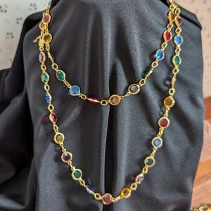 🩷 Austrian Crystal Necklace and Earrings Green Red Pink Blue Amber Goldton…